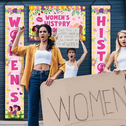 VitalCozy 3 Pcs Lighted Women's History Month Decorations Women's History Month Door Banner Porch Sign International Womens Day Decoration with 6 String Lights for Feminist Party Home Indoor Outdoor in Saudi Arabia