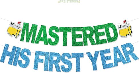 Mastered His First Year Banner - NO-DIY Glitter Mastered His First Year Birthday Party Decorations For Golf Themed 1st Birthday Party Supplies Wall Décor in Saudi Arabia