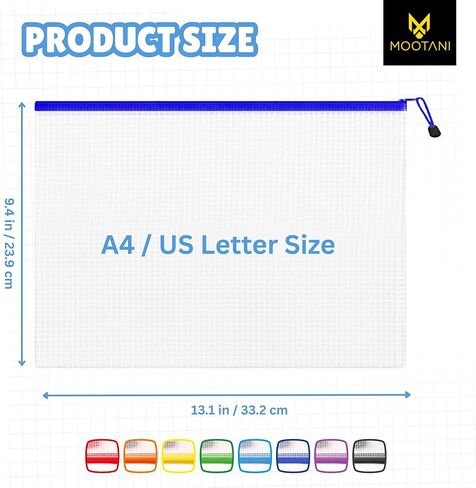 24 Pcs Mesh Zipper Pouch Bags A4 (13.1x9.4) inches Letter Size Waterproof, Reusable Zipper Bags for Board Game & Puzzle Storage, 8 Colors in Saudi Arabia