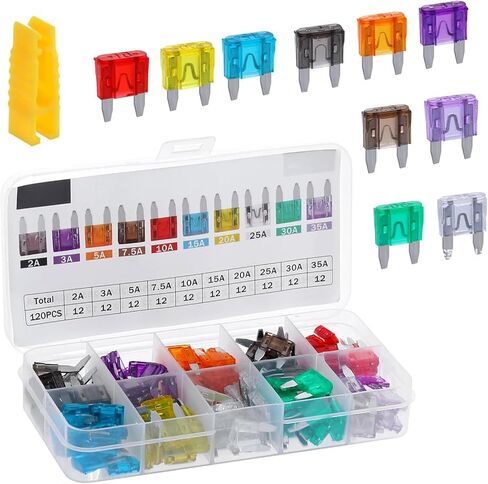 120 PCS Car Fuses, 10 Sizes Mixed Assortment Kit with Extractor, Quick Blow Mini Fuse for Ignition Lights AC System, Universal for 2A 3A 5A 7.5A 10A 15A 20A 25A 30A 35A (Multicolored) in Saudi Arabia