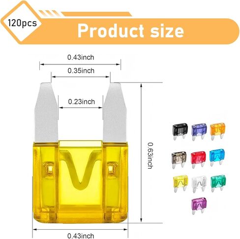 120 PCS Car Fuses, 10 Sizes Mixed Assortment Kit with Extractor, Quick Blow Mini Fuse for Ignition Lights AC System, Universal for 2A 3A 5A 7.5A 10A 15A 20A 25A 30A 35A (Multicolored) in Saudi Arabia