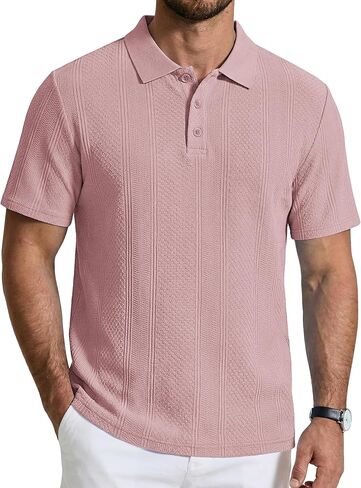 COOFANDY Mens Knit Polo Shirts Short Sleeve Casual Textured Polo Shirt Summer Vintage Collared Golf T-Shir in Saudi Arabia
