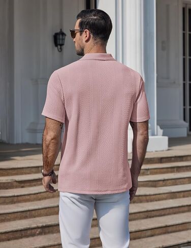 COOFANDY Mens Knit Polo Shirts Short Sleeve Casual Textured Polo Shirt Summer Vintage Collared Golf T-Shir in Saudi Arabia