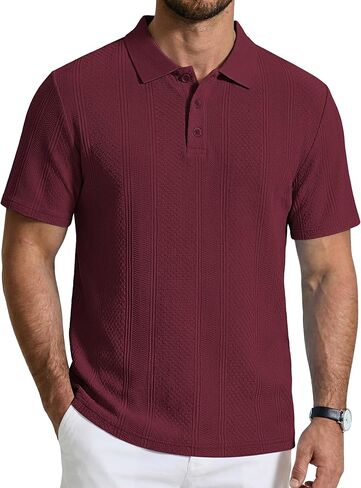 COOFANDY Mens Knit Polo Shirts Short Sleeve Casual Textured Polo Shirt Summer Vintage Collared Golf T-Shir in Saudi Arabia
