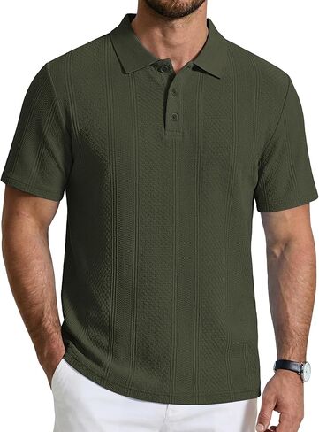 COOFANDY Mens Knit Polo Shirts Short Sleeve Casual Textured Polo Shirt Summer Vintage Collared Golf T-Shir in Saudi Arabia