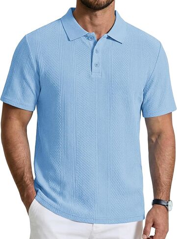 COOFANDY Mens Knit Polo Shirts Short Sleeve Casual Textured Polo Shirt Summer Vintage Collared Golf T-Shir in Saudi Arabia