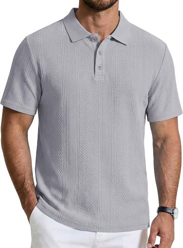 COOFANDY Mens Knit Polo Shirts Short Sleeve Casual Textured Polo Shirt Summer Vintage Collared Golf T-Shir in Saudi Arabia