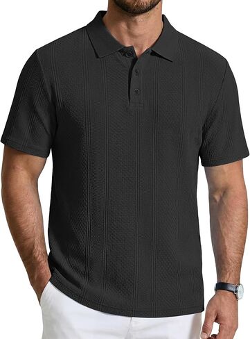 COOFANDY Mens Knit Polo Shirts Short Sleeve Casual Textured Polo Shirt Summer Vintage Collared Golf T-Shir in Saudi Arabia
