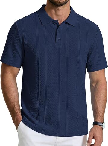 COOFANDY Mens Knit Polo Shirts Short Sleeve Casual Textured Polo Shirt Summer Vintage Collared Golf T-Shir in Saudi Arabia