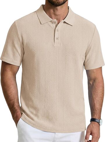 COOFANDY Mens Knit Polo Shirts Short Sleeve Casual Textured Polo Shirt Summer Vintage Collared Golf T-Shir in Saudi Arabia