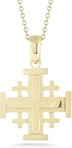 14K Yellow Gold Jerusalem Cross Pendant Necklace in Saudi Arabia