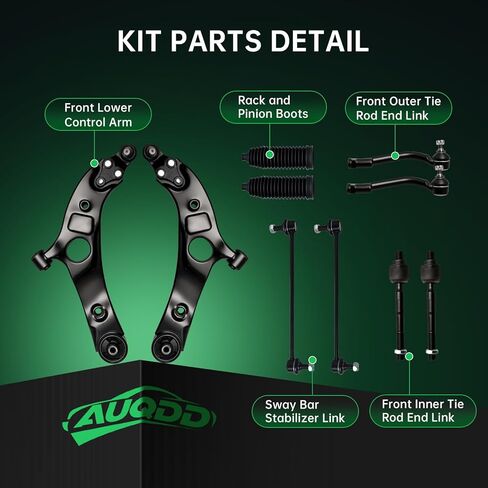 طقم تعليق أمامي 10 قطع من AUQDD مناسب لـ 13-18 Hy-undai Santa Fe Sport /14-15 Ki-a Sorento، وصلة كروية لذراع التحكم السفلي 2 وصلة شريط Sway 4 نهاية قضيب ربط داخلي خارجي (# K623538 K750659 EV801212 ES801264) in Saudi Arabia