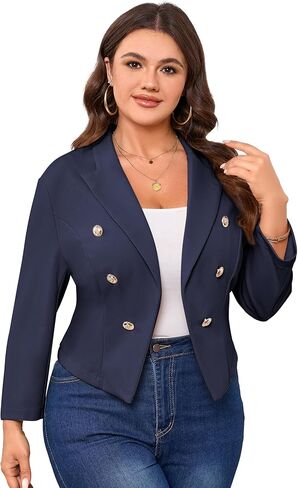 Women Plus Size Casual Blazer Button Long Sleeve Work 0Ffice Lapel Jacket in Saudi Arabia