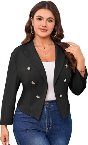 Women Plus Size Casual Blazer Button Long Sleeve Work 0Ffice Lapel Jacket in Saudi Arabia