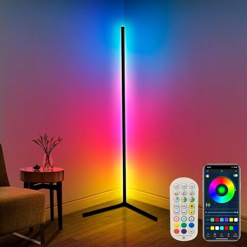 مصباح أرضي للزاوية، مصباح أرضي LED متغير الألوان مقاس 65 بوصة مع مزامنة الموسيقى، مصباح زاوية بإضاءة مزاجية حديثة مع جهاز تحكم عن بعد والتحكم في التطبيقات، وضع وتوقيت إبداعي يمكنك صنعه بنفسك، مصابيح أرضية RGB لغرفة المعيشة وغرفة الألعاب in Saudi Arabia
