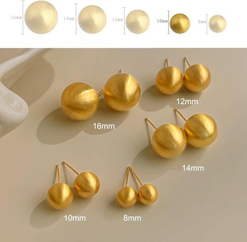 14K Gold Ball Stud Earring,Brushed Gold Matte Ball Stud Earrings for Women,Douable Gold Brushed Ball Earrings,Minimalist Gold Stud Earrings Fashion Classic Trendy Jewelry Gift in Saudi Arabia