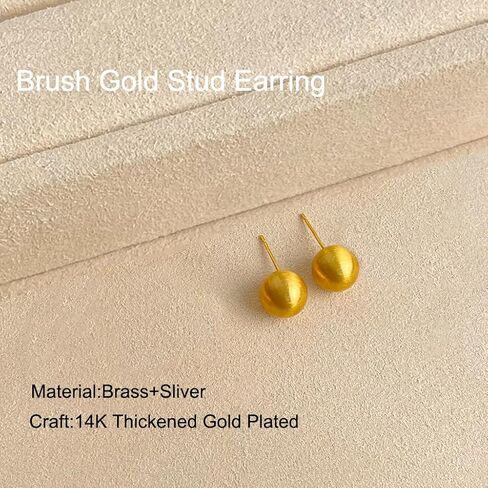 14K Gold Ball Stud Earring,Brushed Gold Matte Ball Stud Earrings for Women,Douable Gold Brushed Ball Earrings,Minimalist Gold Stud Earrings Fashion Classic Trendy Jewelry Gift in Saudi Arabia