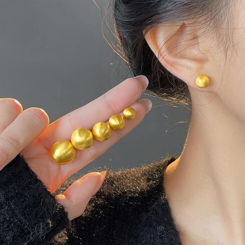 14K Gold Ball Stud Earring,Brushed Gold Matte Ball Stud Earrings for Women,Douable Gold Brushed Ball Earrings,Minimalist Gold Stud Earrings Fashion Classic Trendy Jewelry Gift in Saudi Arabia