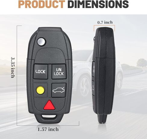 KEYECU Car Key Fob Replacement for Volvo S60 S80 V70 XC70 XC90 2004-2015 FCC ID: LQNP2T-APU Smart Remote Control Keyfob 5 Buttons 315MHz ID48 Chip in Saudi Arabia