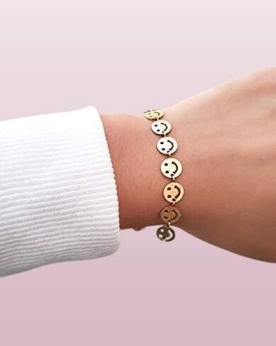 Happy Face Anklet Bracelet Gold Plated Smile Faces Gift For Her in Saudi Arabia
