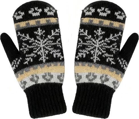 Women's Warm-Mittens Winter-Knit-Gloves with Snowflake Pattern, Cozy Soft Stretchy Handwear for Cold Weather in Kuwait