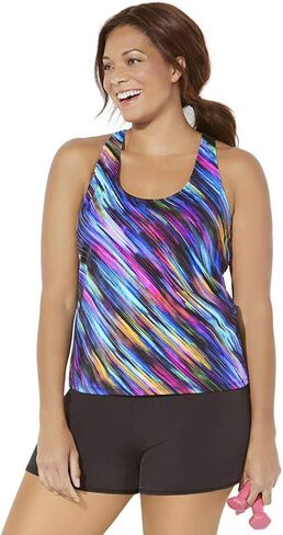 Swimsuits For All Chlorine Resistant Racerback Tankini Set with Banded Short in Saudi Arabia
