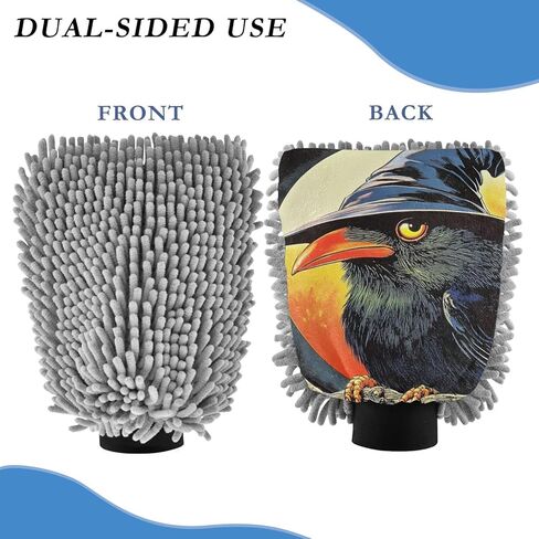 AIXIWAWA Wizard Crow Print غسيل السيارات قفاز غسيل قفاز مقاوم للخدش وماص للماء 2 عبوة كبيرة in Kuwait
