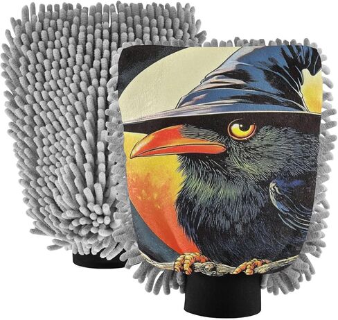 AIXIWAWA Wizard Crow Print غسيل السيارات قفاز غسيل قفاز مقاوم للخدش وماص للماء 2 عبوة كبيرة in Kuwait