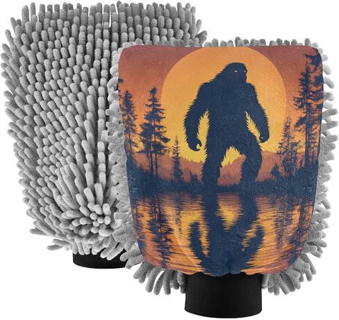 AIXIWAWA Car Wash Mitt Washing Glove Scratch Free Water Absorbent 2 Pack Medium Dusk Sasquatch Print in Saudi Arabia