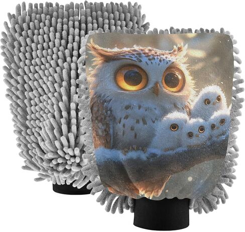 AIXIWAWA Car Wash Mitt Washing Glove Scratch Free Water Absorbent 2 Pack Large Cute Owls Print in Saudi Arabia