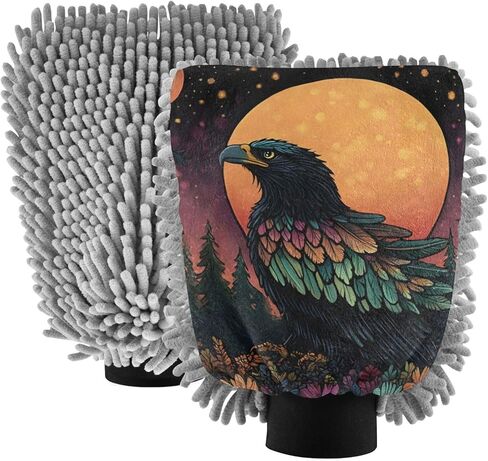 AIXIWAWA Bird Moon Print Car Wash Mitt Washing Glove Scratch Free Water Absorbent 2 Pack Large in Saudi Arabia