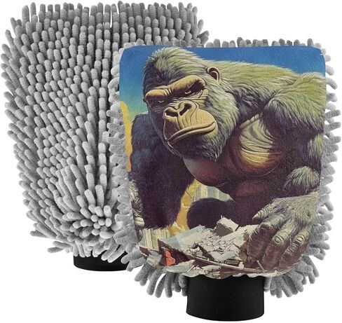 AIXIWAWA Big Gorilla Print Car Wash Mitt Washing Glove Scratch Free Water Absorbent 2 Pack Large in Saudi Arabia