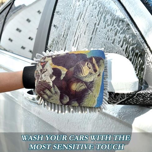 AIXIWAWA Big Gorilla Print Car Wash Mitt Washing Glove Scratch Free Water Absorbent 2 Pack Large in Saudi Arabia