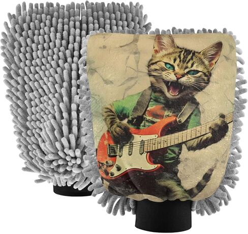 AIXIWAWA Car Wash Mitt Washing Glove Scratch Free Water Absorbent 2 Pack Large Guitar Cat Print in Saudi Arabia