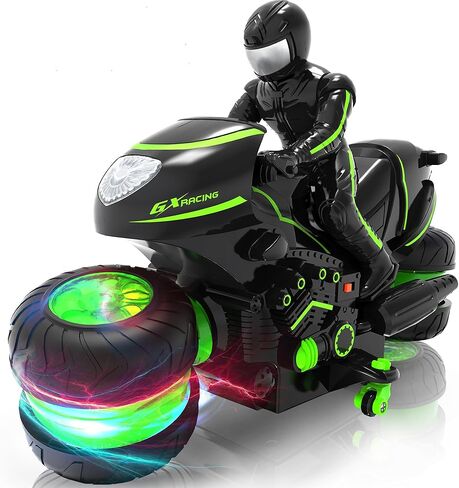 Remote Control Motorcycle for Kids 5-12, 2025 New Edition RC Stunt Bike with Sideways Glide, RGB Color-Changing Wheels, 2.4GHz Anti-Interference, 2x1200mAh Battery, Gift for Boys Girls in Saudi Arabia