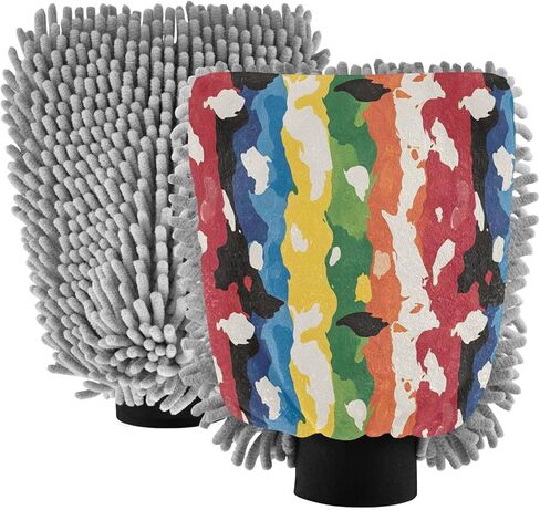 AIXIWAWA Colored Print Print Car Wash Mitt Washing Glove Scratch Free Water Absorbent 2 Pack Medium in Saudi Arabia
