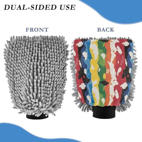 AIXIWAWA Colored Print Print Car Wash Mitt Washing Glove Scratch Free Water Absorbent 2 Pack Medium in Saudi Arabia