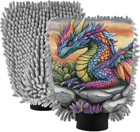 AIXIWAWA Colorful Dragon Print Car Wash Mitt Washing Glove Scratch Free Water Absorbent 2 Pack Medium in Saudi Arabia