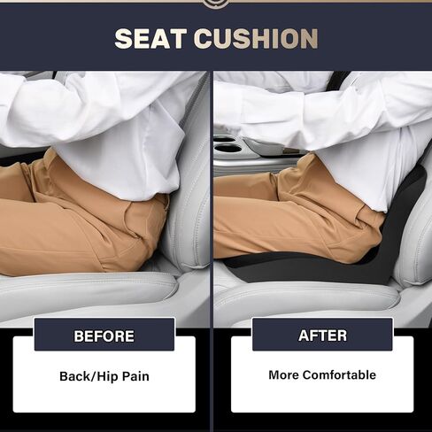 Coverado Car Seat Cushion and Lumbar Support Pillow One Piece, Memory Foam Ergonomic Back Support Driving Seat Cushion for Back Pain, Non-Slip Washable Cushion for Car, Driver, Office in Saudi Arabia