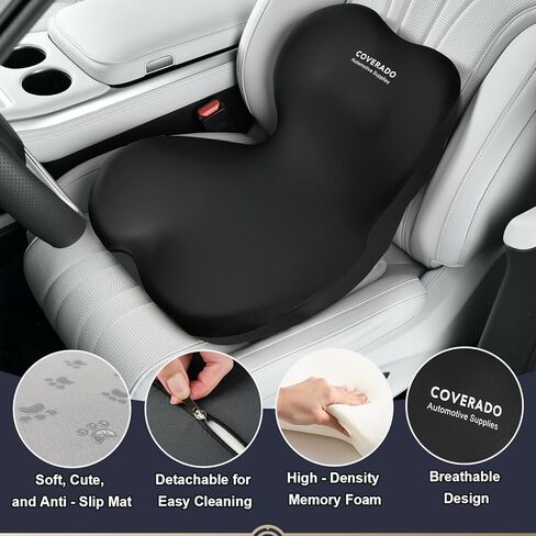 Coverado Car Seat Cushion and Lumbar Support Pillow One Piece, Memory Foam Ergonomic Back Support Driving Seat Cushion for Back Pain, Non-Slip Washable Cushion for Car, Driver, Office in Saudi Arabia