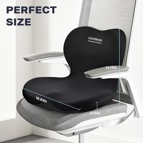 Coverado Car Seat Cushion and Lumbar Support Pillow One Piece, Memory Foam Ergonomic Back Support Driving Seat Cushion for Back Pain, Non-Slip Washable Cushion for Car, Driver, Office in Saudi Arabia