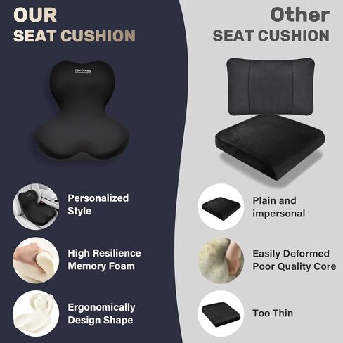 Coverado Car Seat Cushion and Lumbar Support Pillow One Piece, Memory Foam Ergonomic Back Support Driving Seat Cushion for Back Pain, Non-Slip Washable Cushion for Car, Driver, Office in Saudi Arabia