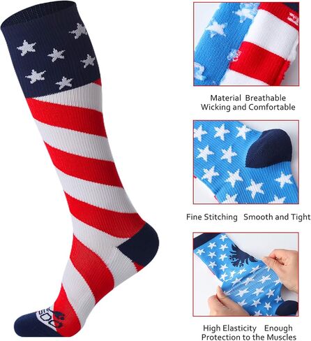 JUSDO Kids Soccer Socks, American Flag Athletic Socks with Cushion Team Sport Knee High Socks for Youth Kids Boys Girls Christmas Gift (3 Pairs/M) (Small, American Elements-2) in Saudi Arabia