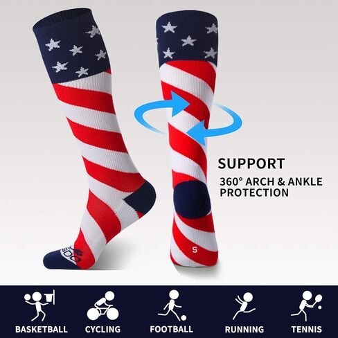 JUSDO Kids Soccer Socks, American Flag Athletic Socks with Cushion Team Sport Knee High Socks for Youth Kids Boys Girls Christmas Gift (3 Pairs/M) (Small, American Elements-2) in Saudi Arabia