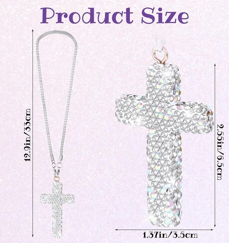 Cross for Car Mirror Hanging, Bling Car Rosary for Rearview Mirror Accessories for Women Double-Sided Diamond Cars Interior Christian Charms Stylish Cars Decor for Men & Women,White in Saudi Arabia