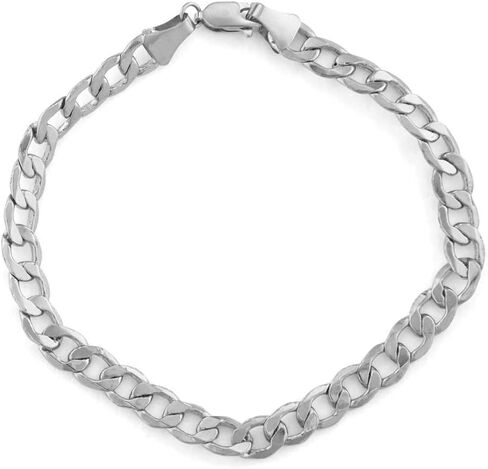 Celebration Moments Solid Genuine 14kt Yellow Gold and White Gold Italian Inspired 6.4mm Cuban Curb Chain Link Bracelet for Men with Lobster Claw Clasp and Metal Stamping (14kt White Gold, 8.5) in Saudi Arabia