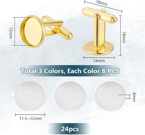 PH PandaHall 24pcs 3 Colors Brass Cufflink Bases with 24pcs Glass Cabochons, 14mm Blank Cufflinks Tray Cufflink Cuff Button Pads Round Tray Bezel Cufflink Blanks for DIY Shirt Cuff Button Wedding in Saudi Arabia