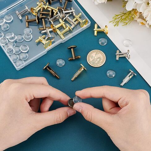 PH PandaHall 24pcs 3 Colors Brass Cufflink Bases with 24pcs Glass Cabochons, 14mm Blank Cufflinks Tray Cufflink Cuff Button Pads Round Tray Bezel Cufflink Blanks for DIY Shirt Cuff Button Wedding in Saudi Arabia