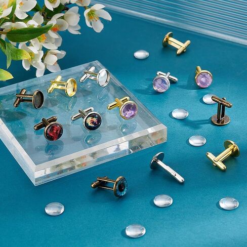 PH PandaHall 24pcs 3 Colors Brass Cufflink Bases with 24pcs Glass Cabochons, 14mm Blank Cufflinks Tray Cufflink Cuff Button Pads Round Tray Bezel Cufflink Blanks for DIY Shirt Cuff Button Wedding in Saudi Arabia