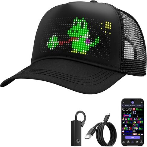 KJOY LED Hat, Bluetooth Rechargeable LED Baseball Caps with Spare Battery, Full Color APP Control Custom Text Patterns Animations Funny Hats for Man Women Black in Saudi Arabia
